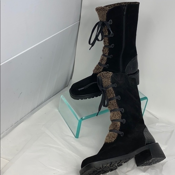 Stuart Weizman Sz 6B Black Suede Shearling Boots - Picture 3 of 14